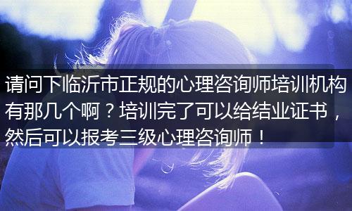 请问下临沂市正规的心理咨询师培训机构有那几个啊？培训完了可以给结业证书，然后可以报考三级心理咨询师！