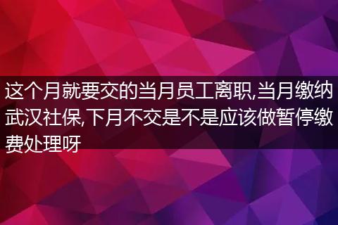这个月就要交的当月员工离职,当月缴纳武汉社保,下月不交是不是应该做暂停缴费处理呀