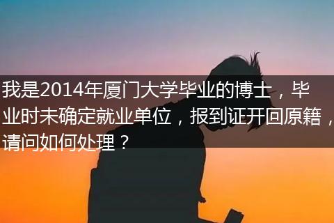 我是2014年厦门大学毕业的博士，毕业时未确定就业单位，报到证开回原籍，请问如何处理？