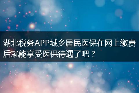 湖北税务APP城乡居民医保在网上缴费后就能享受医保待遇了吧？