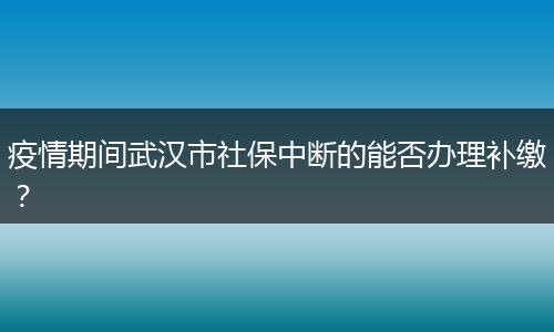 疫情期间武汉市社保中断的能否办理补缴？