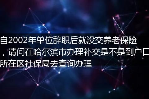自2002年单位辞职后就没交养老保险，请问在哈尔滨市办理补交是不是到户口所在区社保局去查询办理