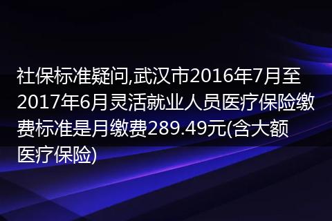 社保标准疑问,武汉市2016年7月至2017年6月灵活就业人员医疗保险缴费标准是月缴费289.49元(含大额医疗保险)