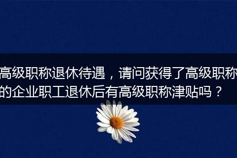 高级职称退休待遇，请问获得了高级职称的企业职工退休后有高级职称津贴吗？