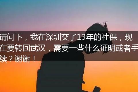 请问下，我在深圳交了13年的社保，现在要转回武汉，需要一些什么证明或者手续？谢谢！