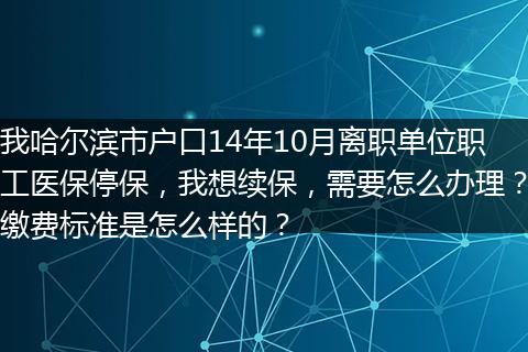 我哈尔滨市户口14年10月离职单位职工医保停保，我想续保，需要怎么办理？缴费标准是怎么样的？