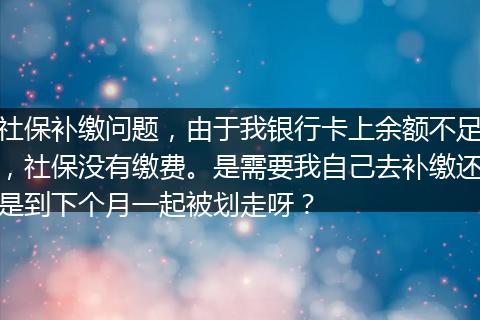 社保补缴问题，由于我银行卡上余额不足，社保没有缴费。是需要我自己去补缴还是到下个月一起被划走呀？
