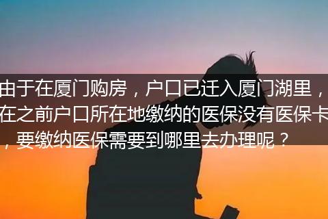 由于在厦门购房，户口已迁入厦门湖里，在之前户口所在地缴纳的医保没有医保卡，要缴纳医保需要到哪里去办理呢？