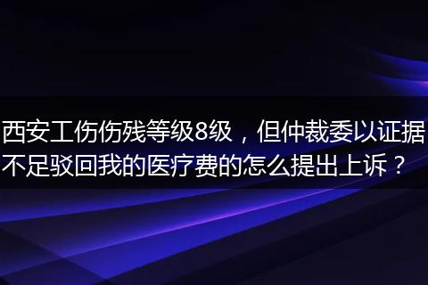 西安工伤伤残等级8级，但仲裁委以证据不足驳回我的医疗费的怎么提出上诉？