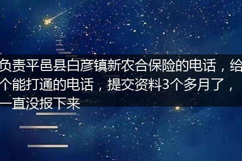 负责平邑县白彦镇新农合保险的电话，给个能打通的电话，提交资料3个多月了，一直没报下来