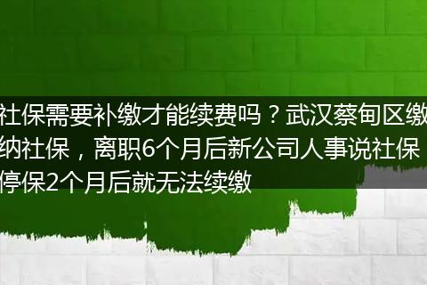 社保需要补缴才能续费吗？武汉蔡甸区缴纳社保，离职6个月后新公司人事说社保停保2个月后就无法续缴