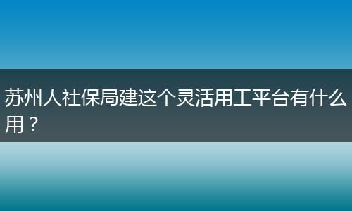 苏州人社保局建这个灵活用工平台有什么用？