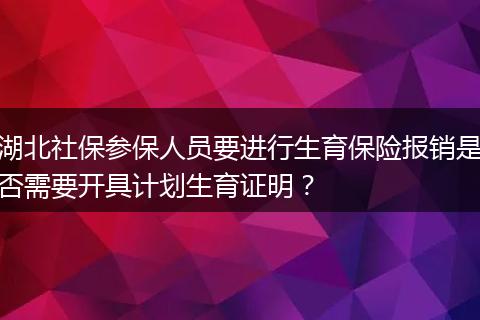 湖北社保参保人员要进行生育保险报销是否需要开具计划生育证明？