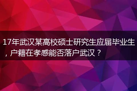 17年武汉某高校硕士研究生应届毕业生，户籍在孝感能否落户武汉？