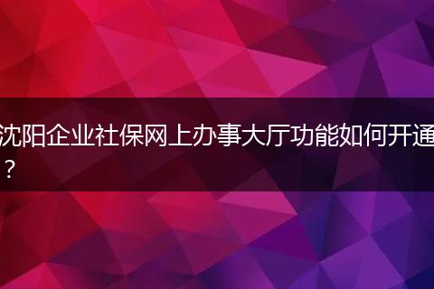 沈阳企业社保网上办事大厅功能如何开通？