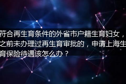 符合再生育条件的外省市户籍生育妇女，之前未办理过再生育审批的，申请上海生育保险待遇该怎么办？