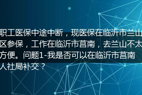 职工医保中途中断，现医保在临沂市兰山区参保，工作在临沂市莒南，去兰山不太方便。问题1-我是否可以在临沂市莒南人社局补交？