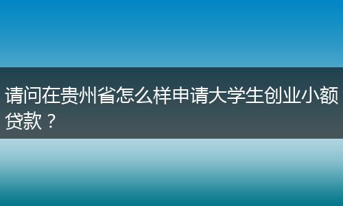 请问在贵州省怎么样申请大学生创业小额贷款？