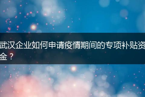 武汉企业如何申请疫情期间的专项补贴资金？