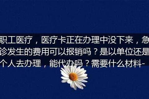 职工医疗，医疗卡正在办理中没下来，急诊发生的费用可以报销吗？是以单位还是个人去办理，能代办吗？需要什么材料-