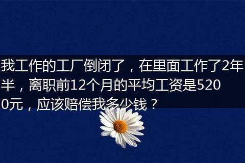 我工作的工厂倒闭了，在里面工作了2年半，离职前12个月的平均工资是5200元，应该赔偿我多少钱？