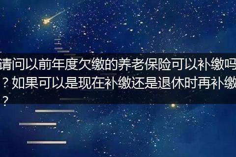 请问以前年度欠缴的养老保险可以补缴吗？如果可以是现在补缴还是退休时再补缴？