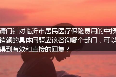 请问针对临沂市居民医疗保险费用的中报销额的具体问题应该咨询哪个部门，可以得到有效和直接的回复？