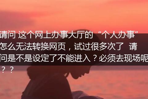 请问 这个网上办事大厅的“个人办事”怎么无法转换网页，试过很多次了  请问是不是设定了不能进入？必须去现场呢？？