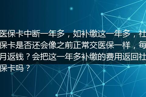 医保卡中断一年多，如补缴这一年多，社保卡是否还会像之前正常交医保一样，每月返钱？会把这一年多补缴的费用返回社保卡吗？