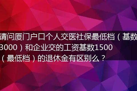 请问厦门户口个人交医社保最低档（基数3000）和企业交的工资基数1500（最低档）的退休金有区别么？