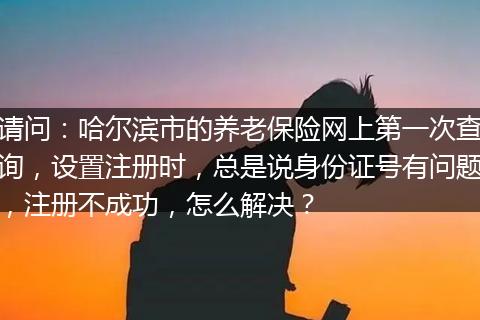请问：哈尔滨市的养老保险网上第一次查询，设置注册时，总是说身份证号有问题，注册不成功，怎么解决？