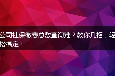 公司社保缴费总数查询难？教你几招，轻松搞定！