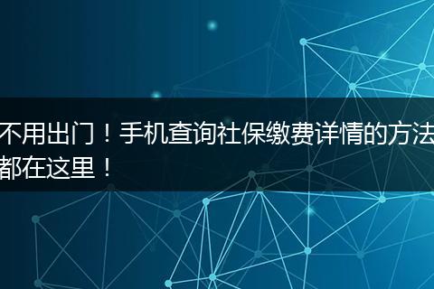 不用出门！手机查询社保缴费详情的方法都在这里！