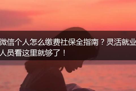 微信个人怎么缴费社保全指南？灵活就业人员看这里就够了！