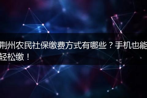 荆州农民社保缴费方式有哪些？手机也能轻松缴！