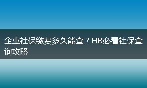 企业社保缴费多久能查？HR必看社保查询攻略