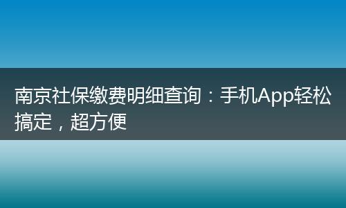 南京社保缴费明细查询:手机App轻松搞定,超方便
