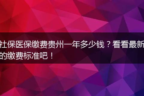 社保医保缴费贵州一年多少钱？看看最新的缴费标准吧！