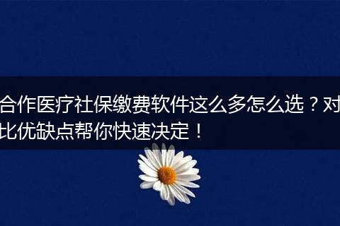 合作医疗社保缴费软件这么多怎么选？对比优缺点帮你快速决定！
