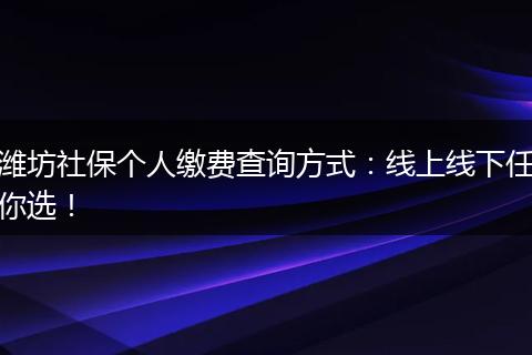 潍坊社保个人缴费查询方式：线上线下任你选！