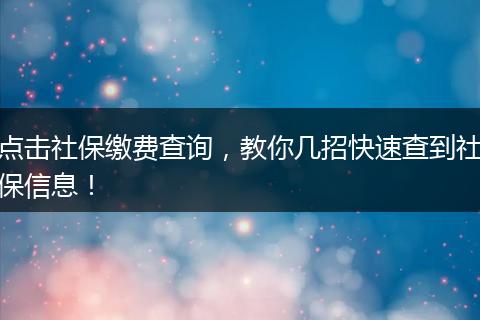 点击社保缴费查询，教你几招快速查到社保信息！