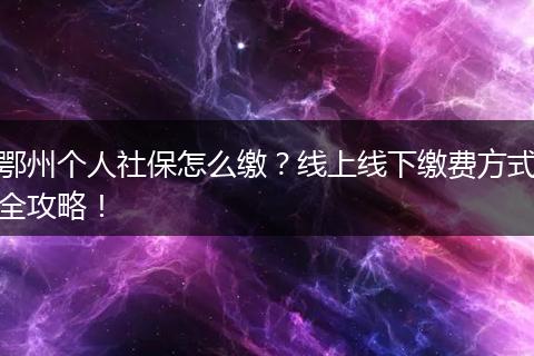 鄂州个人社保怎么缴?线上线下缴费方式全攻略!