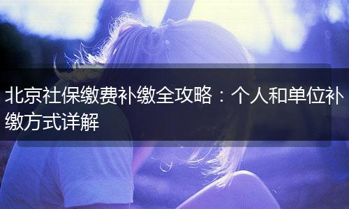 北京社保缴费补缴全攻略：个人和单位补缴方式详解
