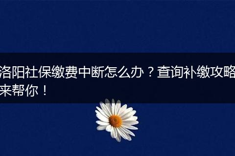 洛阳社保缴费中断怎么办？查询补缴攻略来帮你！