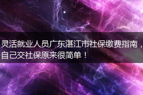 灵活就业人员广东湛江市社保缴费指南，自己交社保原来很简单！