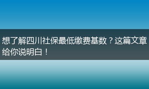 想了解四川社保最低缴费基数？这篇文章给你说明白！