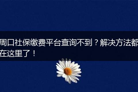 周口社保缴费平台查询不到？解决方法都在这里了！