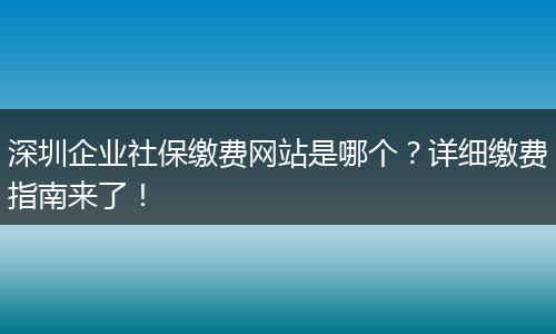 深圳企业社保缴费网站是哪个？详细缴费指南来了！