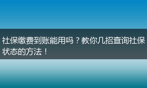 社保缴费到账能用吗？教你几招查询社保状态的方法！