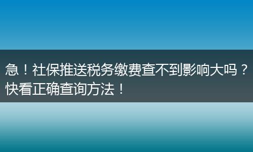 急！社保推送税务缴费查不到影响大吗？快看正确查询方法！